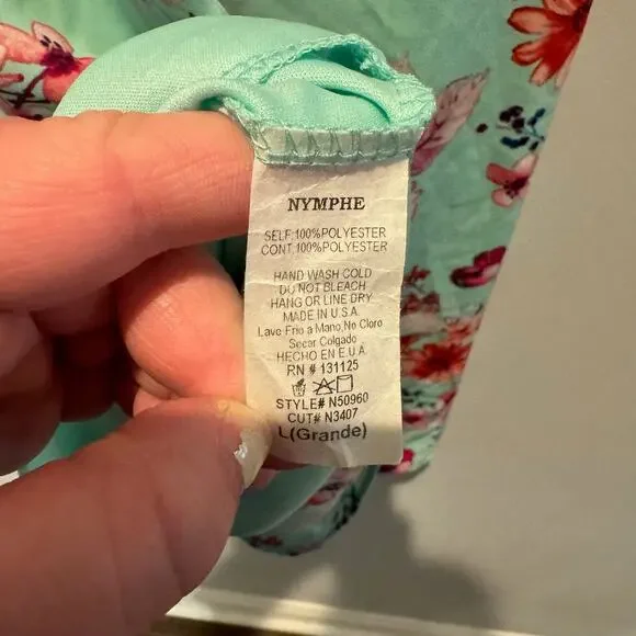 NYMPHE - Romantic Beachy Green Floral Dress | Size L - Picture 12 of 15